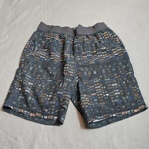 Prana Shorts Mens Small Gray Geometric Print Elastic Waist Recycled Active